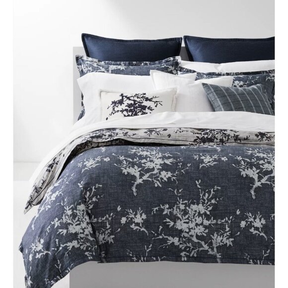 NEW Ralph Lauren EVA Navy Grey Floral 3 pc FULL QUEEN Comforter Shams Set Sateen - Picture 2 of 7